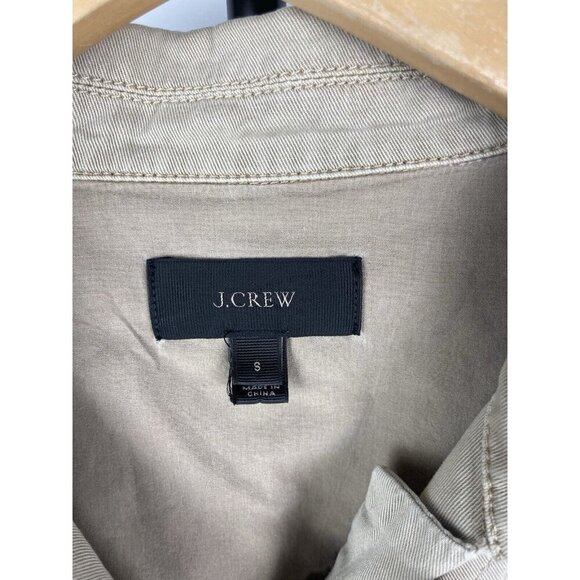 J. Crew Women’s Tan 100% Cotton Button Front Safari Crop Distress Utility Jacket - Picture 3 of 11